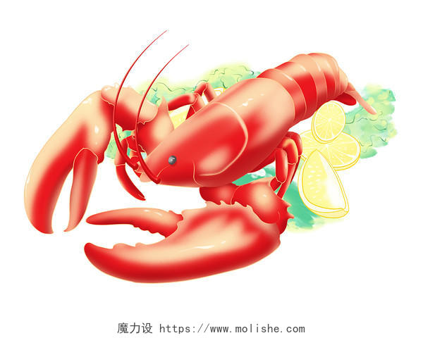 卡通小龙虾红色美食海鲜水产元素